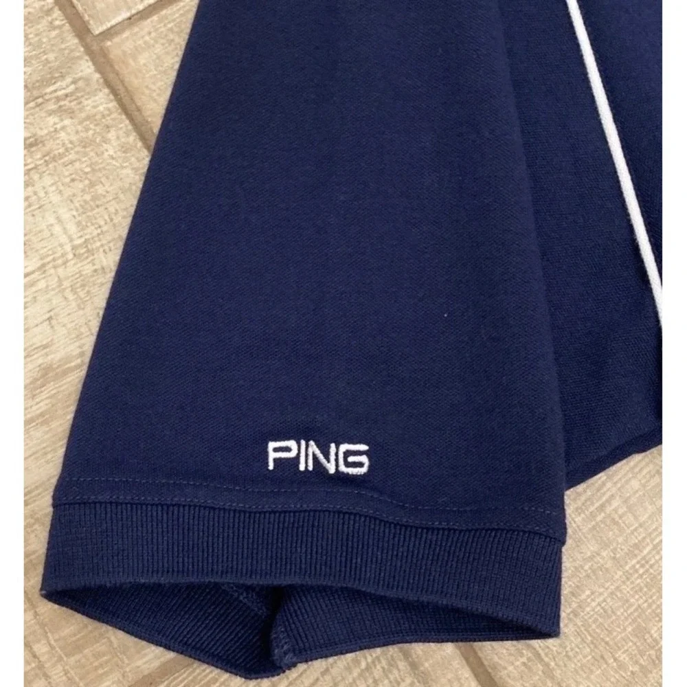 VTG Ping Collection Polo‎ Shirt Men L Navy Blue Short Sleeve Logo Retro Golf Y2K